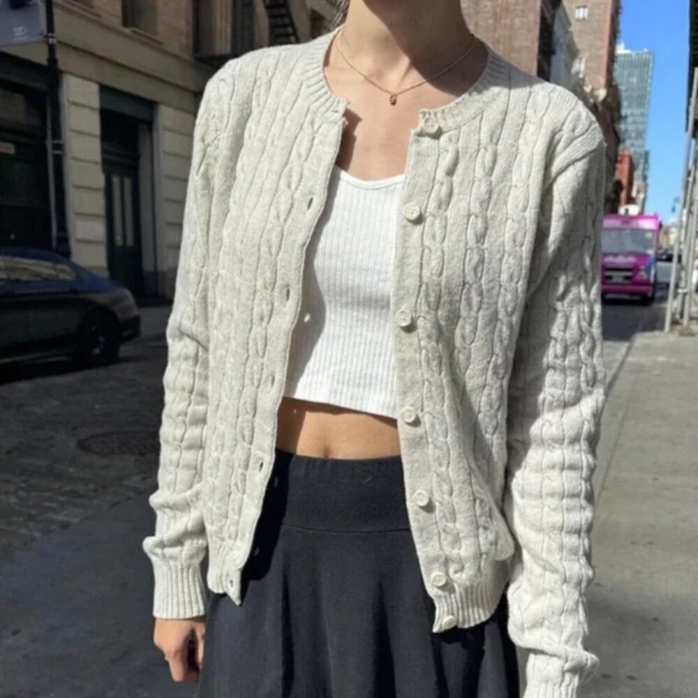Brandy Melville grey wool cable knit button-up cardigan - Picture 1 of 9